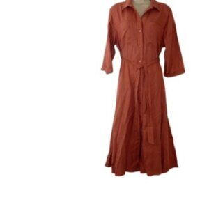Primark Womens The Edit Midi Shirt Dress Rust Mauve Pink Tie Waist Pockets US 4